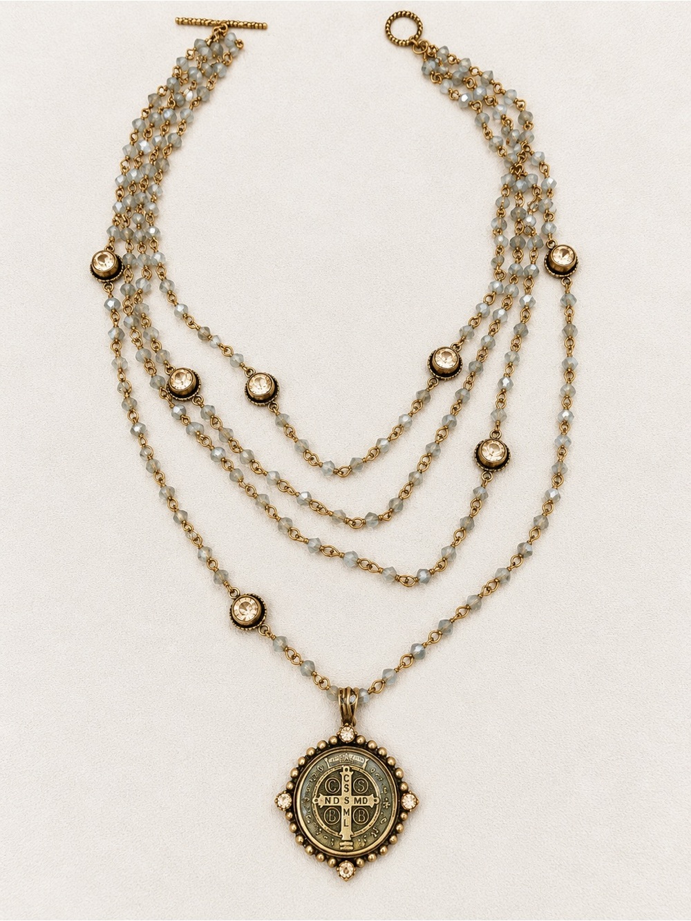 Virgins Saints & Angels Gold and Ivory Layered Medal Necklace